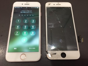 iPhone6Sのホワイトで画面割れ修理画像