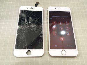 アイフォン6sと破損したパネル