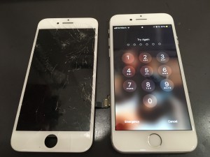iPhone7とガラスが割れたパネル